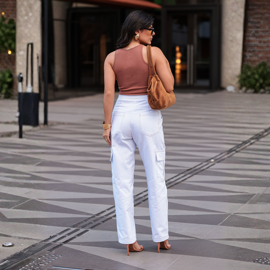 CALCA FEMININA CARGO OFF WHITE