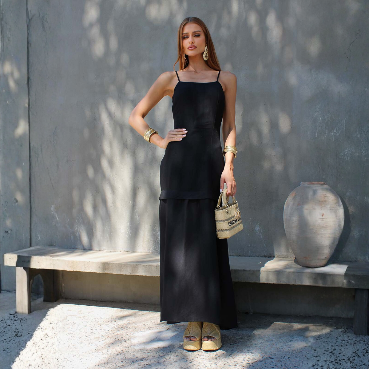 VESTIDO MAXI MIDI FEMININO PRETO