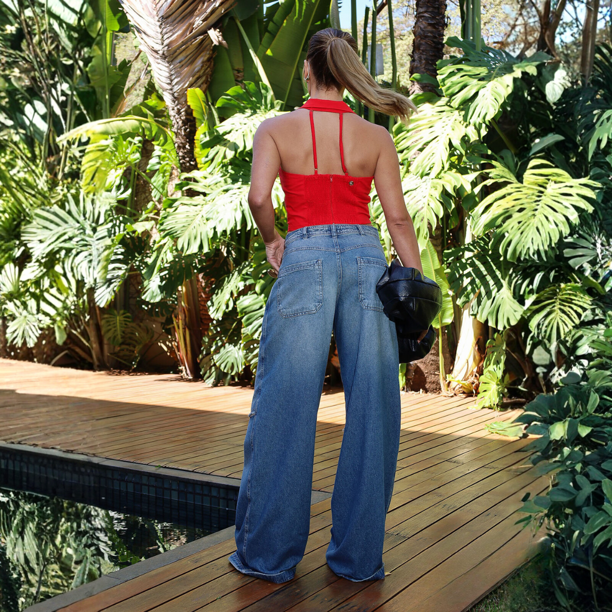 CALÇA JEANS WIDE LEG FEMININA COS DUPLO JEANS